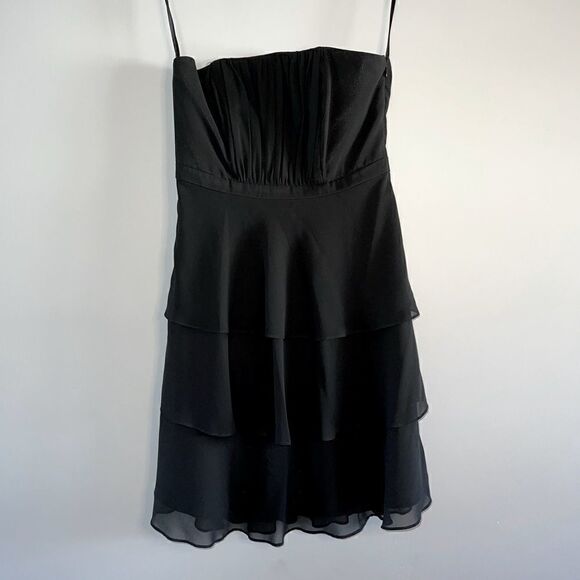 WHBM Strapless Tiered Chiffon Dress || SZ 2 || Black - Picture 1 of 10